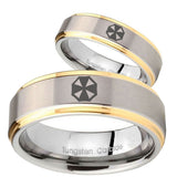 His Hers Resident Evil Step Edges Gold 2 Tone Tungsten Mens Ring Personalized Set