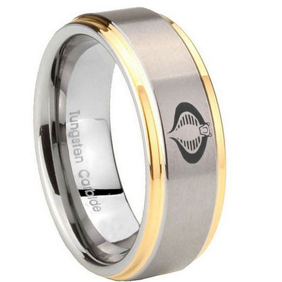 8mm Cobra Step Edges Gold 2 Tone Tungsten Carbide Men's Wedding Ring