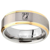 10mm Military Pow Step Edges Gold 2 Tone Tungsten Carbide Mens Ring Personalized