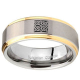 10mm Celtic Design Step Edges Gold 2 Tone Tungsten Carbide Mens Engagement Ring