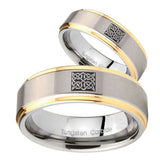 His Hers Celtic Design Step Edges Gold 2 Tone Tungsten Mens Engagement Band Set