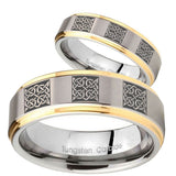 His Hers Multiple Celtic Step Edges Gold 2 Tone Tungsten Men's Band Set