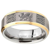 10mm Multiple Dragon Celtic Step Edges Gold 2 Tone Tungsten Engraved Ring