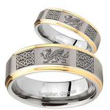 His Hers Multiple Dragon Celtic Step Edges Gold 2 Tone Tungsten Men Ring Set