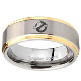 8mm Ghostbusters Step Edges Gold 2 Tone Tungsten Carbide Mens Wedding Ring