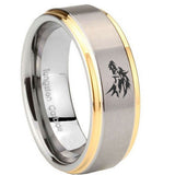 10mm Wolf Step Edges Gold 2 Tone Tungsten Carbide Mens Wedding Ring