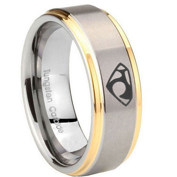 8mm House of Van Step Edges Gold 2 Tone Tungsten Carbide Wedding Band Mens