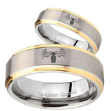 Bride and Groom Spider Step Edges Gold 2 Tone Tungsten Personalized Ring Set