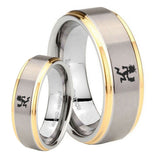 His Hers Hatchet Man Step Edges Gold 2 Tone Tungsten Men's Wedding Ring Set