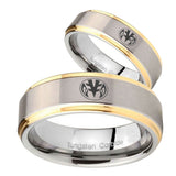 His Hers Love Power Rangers Step Edges Gold 2 Tone Tungsten Mens Ring Set