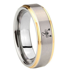 10mm Scorpio Zodiac Horoscope Step Edges Gold 2 Tone Tungsten Personalized Ring