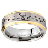 8mm Deer Antler Step Edges Gold 2 Tone Tungsten Carbide Custom Mens Ring