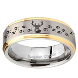 10mm Deer Antler Step Edges Gold 2 Tone Tungsten Carbide Bands Ring