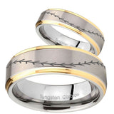 His Hers Baseball Stitch Step Edges Gold 2 Tone Tungsten Men's Ring Set