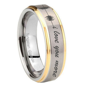 8mm Sound Wave I love you more Step Edges Gold 2 Tone Tungsten Men's Ring