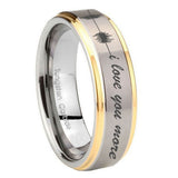 8mm Sound Wave I love you more Step Edges Gold 2 Tone Tungsten Men's Ring