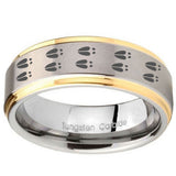 10mm Deer Tracks Step Edges Gold 2 Tone Tungsten Carbide Wedding Engraving Ring