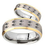 Bride and Groom Deer Tracks Step Edges Gold 2 Tone Tungsten Men's Ring Set