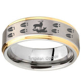 8mm Deer Hunting Tracks Step Edges Gold 2 Tone Tungsten Custom Mens Ring