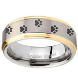 10mm Paw Print Step Edges Gold 2 Tone Tungsten Carbide Custom Ring for Men