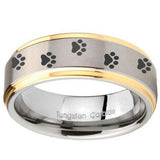 8mm Paw Print Step Edges Gold 2 Tone Tungsten Carbide Engagement Ring