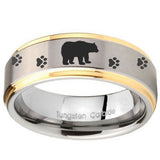 10mm Bear and Paw Step Edges Gold 2 Tone Tungsten Carbide Engagement Ring