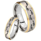 His Hers Foot Print Step Edges Gold 2 Tone Tungsten Men's Wedding Ring Set