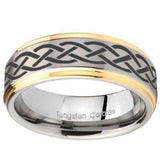 8mm Celtic Knot Step Edges Gold 2 Tone Tungsten Carbide Custom Mens Ring