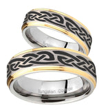 His Hers Celtic Knot Infinity Love Step Edges Gold 2 Tone Tungsten Engraving Ring Set