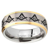 10mm Masonic Square and Compass Step Edges Gold 2 Tone Tungsten Carbide Bands Ring