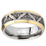 10mm Celtic Knot Step Edges Gold 2 Tone Tungsten Carbide Bands Ring