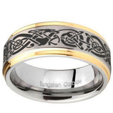 8mm Celtic Knot Dragon Step Edges Gold 2 Tone Tungsten Carbide Men's Band Ring