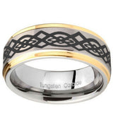 10mm Celtic Knot Step Edges Gold 2 Tone Tungsten Carbide Men's Ring