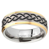 8mm Laser Celtic Knot Step Edges Gold 2 Tone Tungsten Carbide Custom Mens Ring