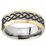 10mm Laser Celtic Knot Step Edges Gold 2 Tone Tungsten Carbide Bands Ring