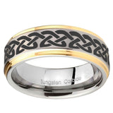 10mm Celtic Knot Love Step Edges Gold 2 Tone Tungsten Carbide Bands Ring