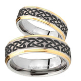 His Hers Celtic Knot Love Step Edges Gold 2 Tone Tungsten Engraving Ring Set