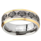 10mm Celtic Knot Heart Step Edges Gold 2 Tone Tungsten Carbide Bands Ring