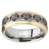 8mm Celtic Knot Heart Step Edges Gold 2 Tone Tungsten Carbide Custom Mens Ring