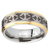 10mm Medieval Cross Step Edges Gold 2 Tone Tungsten Carbide Bands Ring