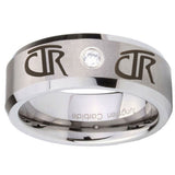 8mm CTR Beveled Edges Brushed Tungsten Carbide CZ Wedding Engraving Ring