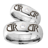 Bride and Groom CTR Dome Brushed Tungsten Carbide CZ Wedding Bands Ring Set