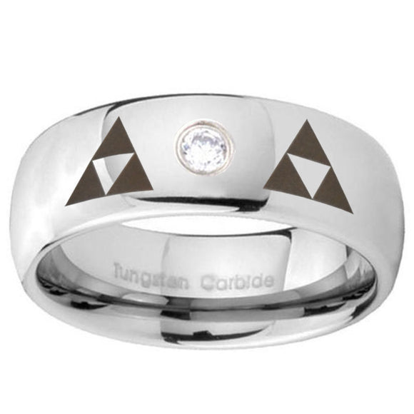 8mm Triangle Zelda Dome Brushed Tungsten Carbide CZ Men's Engagement Ring