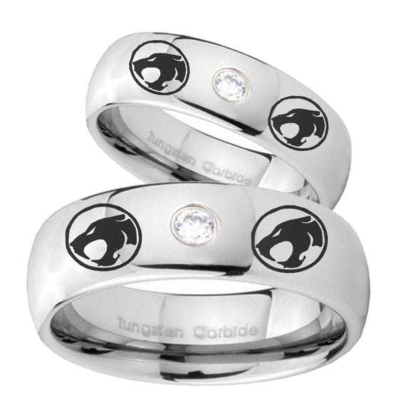 Bride and Groom Thundercats Dome Brushed Tungsten CZ Custom Mens Ring Set