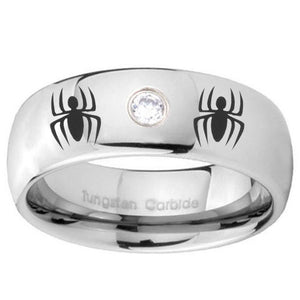 8mm Spiderman Dome Brushed Tungsten Carbide CZ Mens Wedding Band