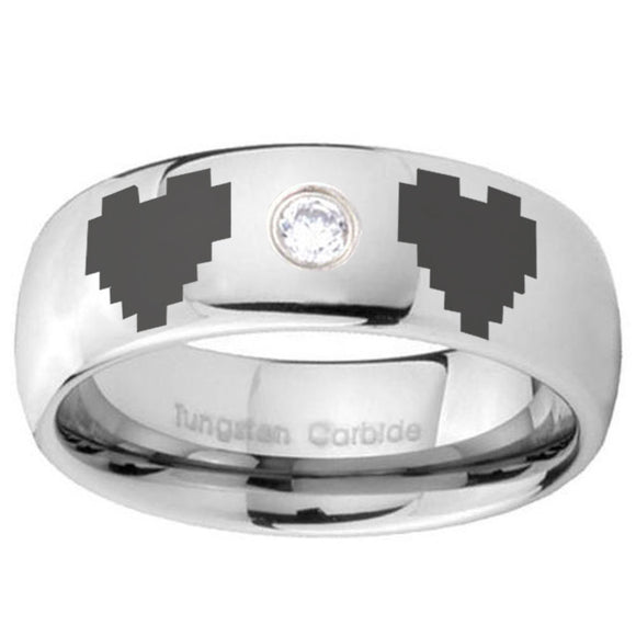 8mm Zelda Heart Dome Brushed Tungsten Carbide CZ Mens Engagement Ring