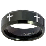 10mm Crosses Beveled Edges Black Tungsten Carbide Wedding Engraving Ring