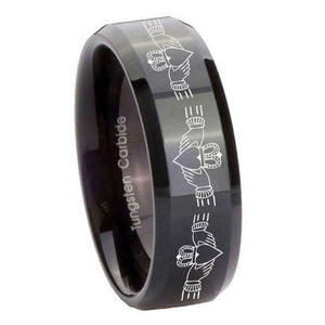 10mm Irish Claddagh Beveled Edges Black Tungsten Carbide Promise Ring