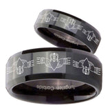 His Hers Irish Claddagh Beveled Edges Black Tungsten Wedding Bands Ring Set