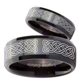 His Hers Celtic Knot Beveled Edges Black Tungsten Personalized Ring Set